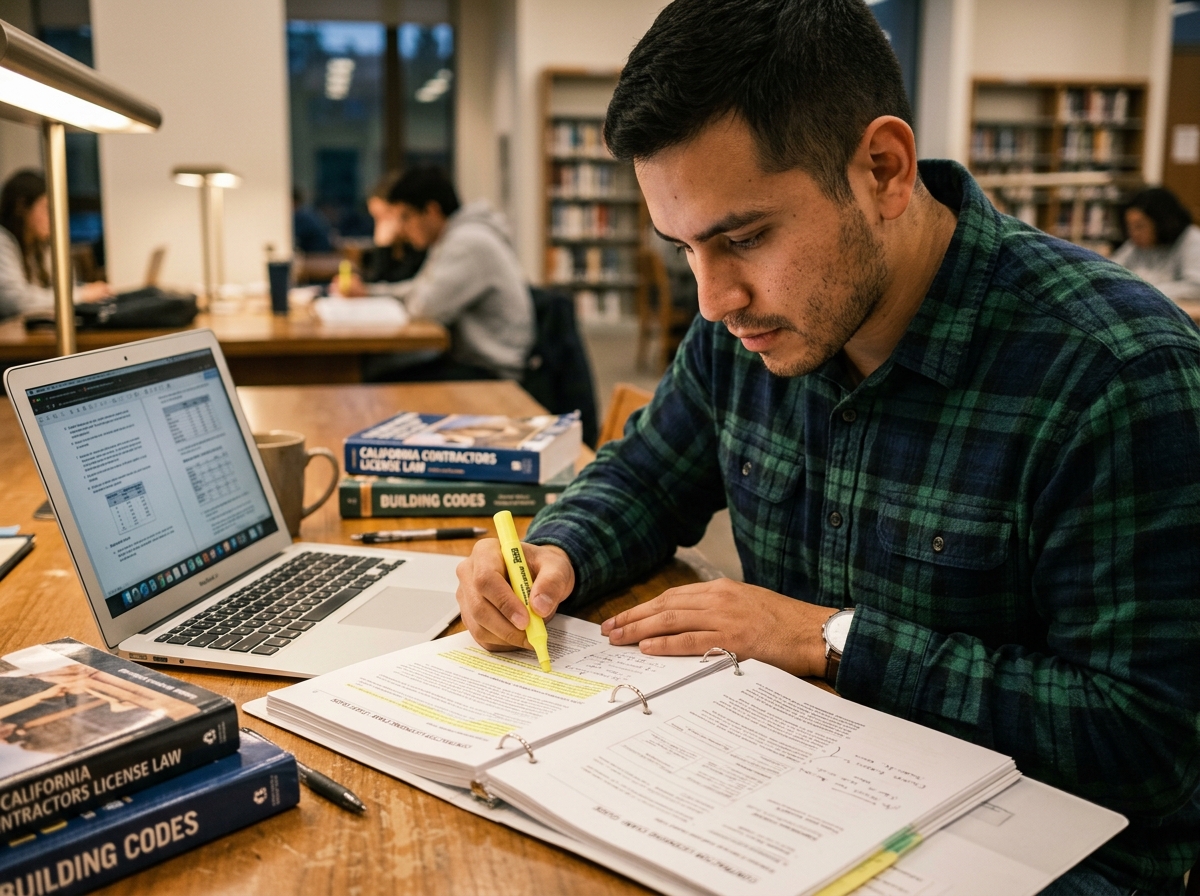 Student studying exam prep materials